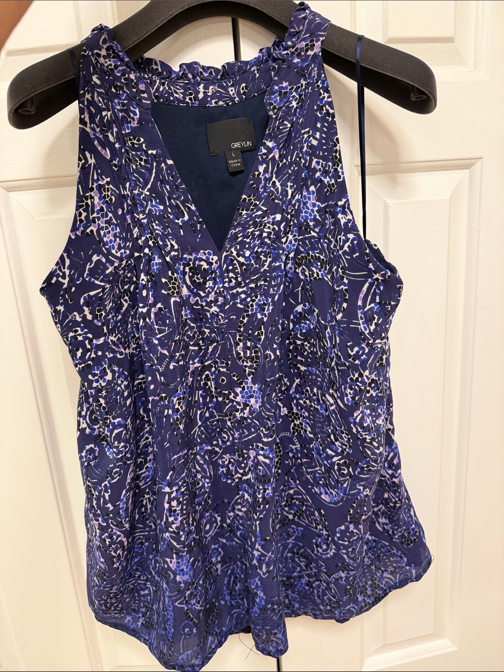 Greylin Floral Silk Tank Top Blue purple floral size L